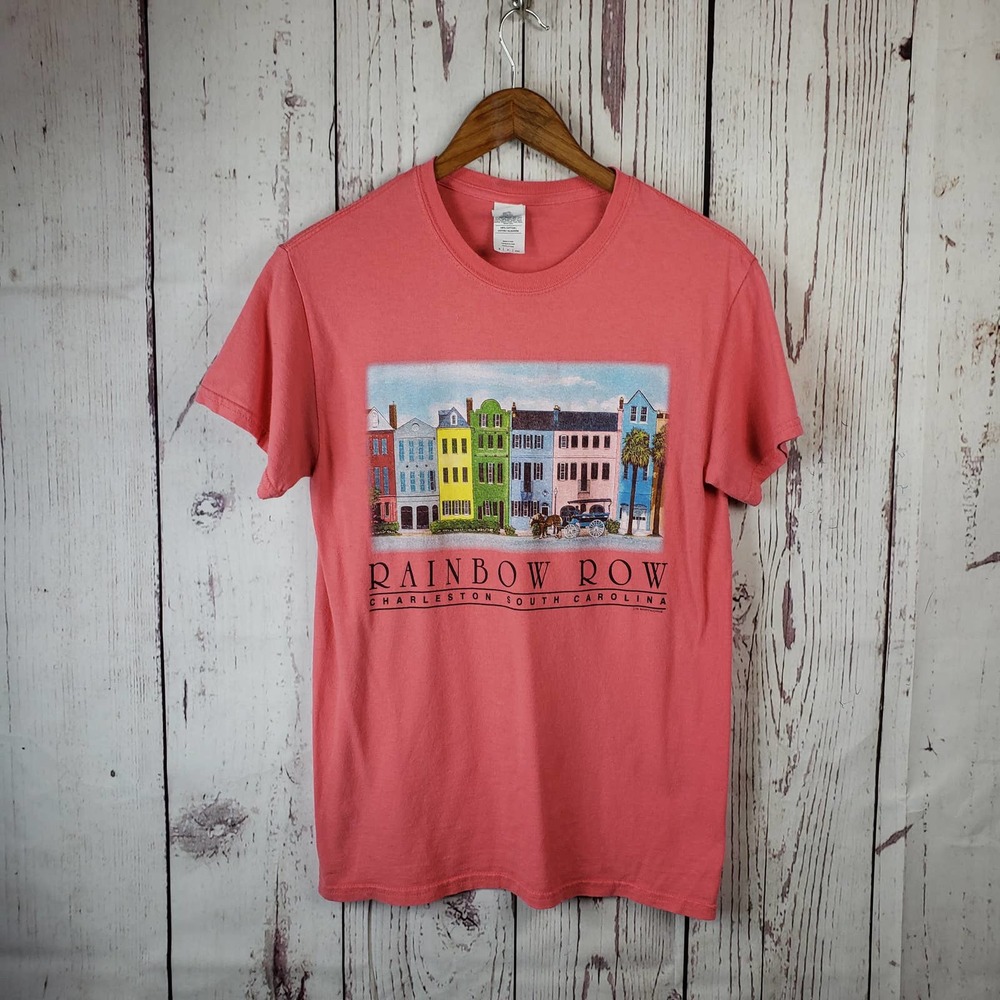 Charleston South Carolina Rainbow Row Womens T Shirt Size Small Orange